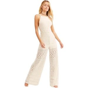 Free People Moon Bay Crochet Jumpsuit Crisscross Straps White Cream Size XS
